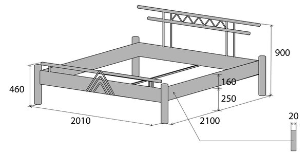 Česká Kovová postel CHILAU Barevne provedení: černá, Rozměr: 90 x 200 cm