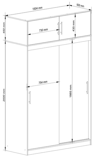 Prostorná šatní skříň 150 cm VALESTRA s nástavcem - bílá