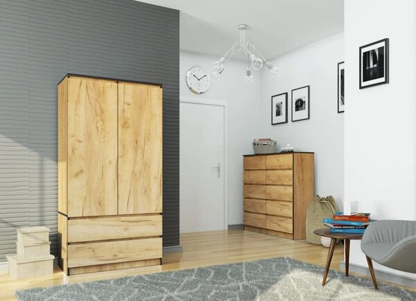 Šatní skříň se šuplíky 90 cm LOTA - dub craft