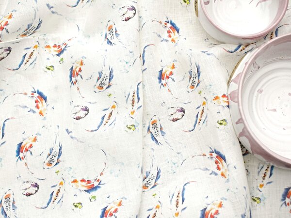 Snový svět Rybičky - lněná látka 140g/m2