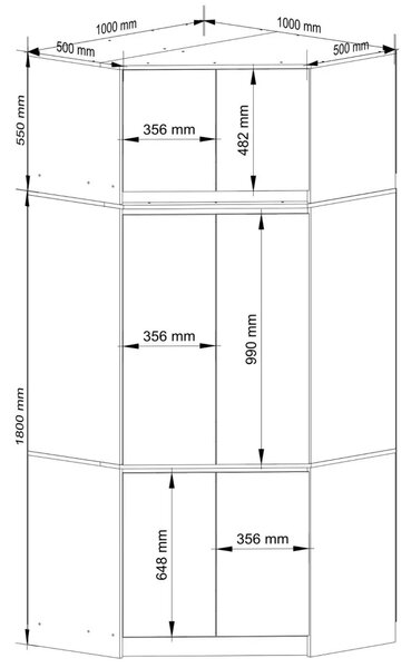 Rohová šatní skříň 100 cm LOTA s nástavcem - dub sonoma / bílá