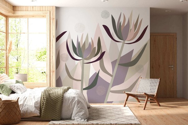 Fototapety stylizované květy protey v primitivním stylu, Fototapety abstraktní, w05236 : uwalls.cz