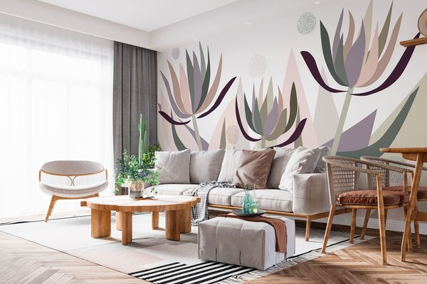 Fototapety stylizované květy protey v primitivním stylu, Fototapety abstraktní, w05236 : uwalls.cz
