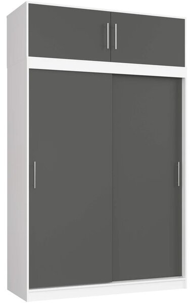 Prostorná šatní skříň 150 cm VALESTRA s nástavcem - bílá / tmavě šedá
