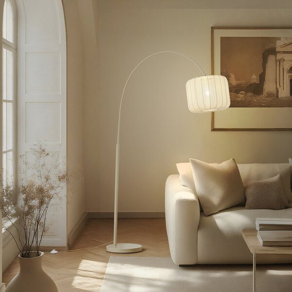 Stojací Lampa Lindby, Helin, Béžová, Obývací pokoj, Tkanina / Textil, Moderní