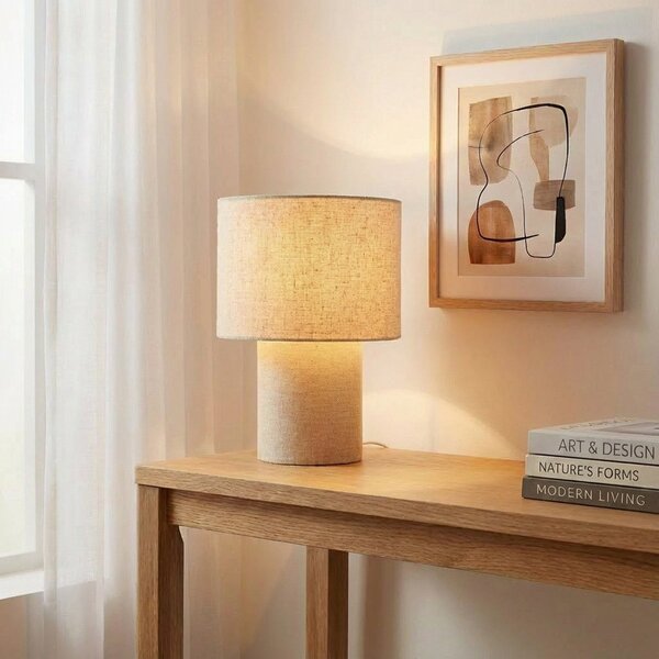 Stolní lampa Lindby, Elfie, Béžová, Obývací pokoj, Tkanina / Textil, Skandinávský