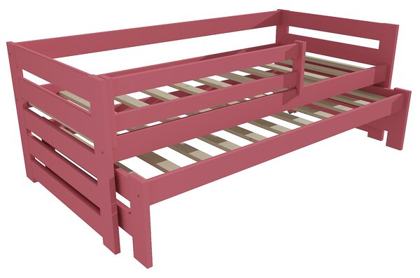 Vomaks Dětská postel s výsuvnou přistýlkou DPV 007 se zábranou Rozměr: 80 x 180 cm, Povrchová úprava: netransparentní barva růžová