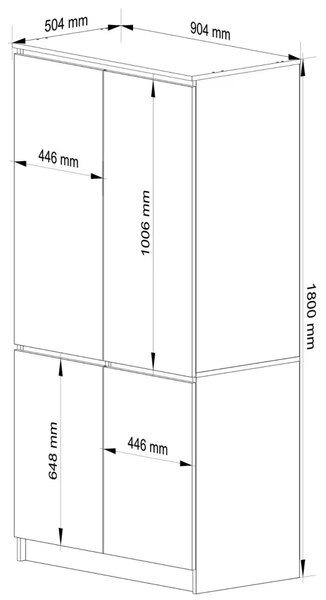 Čtyřdveřová šatní skříň 90 cm LOTA - bílá