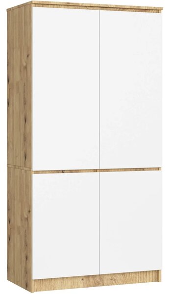 Čtyřdveřová šatní skříň 90 cm LOTA - dub artisan / bílá