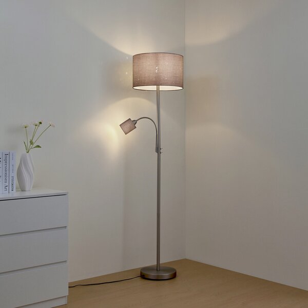 Stojací Lampa Lindby, Jaileen, Šedá, Obývací pokoj, Tkanina / Textil, Moderní