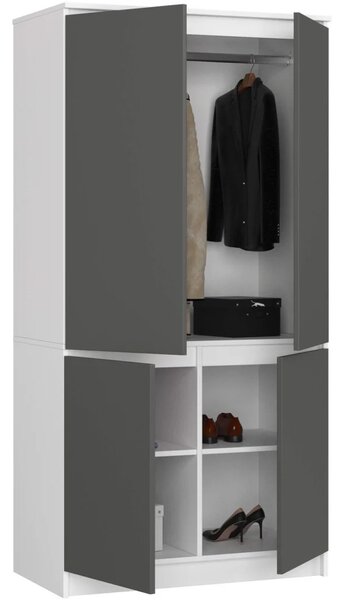 Čtyřdveřová šatní skříň 90 cm LOTA - bílá / šedá