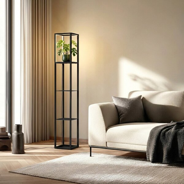 Stojací Lampa Lindby, Birta, stmívatelné, Černá, Obývací pokoj, Kov, Moderní