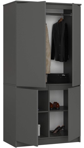 Čtyřdveřová šatní skříň 90 cm LOTA - šedá