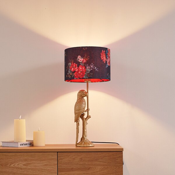 Stolní lampa Lindby, Marula, Zlatá / mosazná, Obývací pokoj, Tkanina / Textil, Moderní