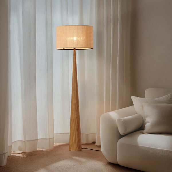 Stojací Lampa Lucande, Fabrena, Dřevo, Obývací pokoj, Dřevo