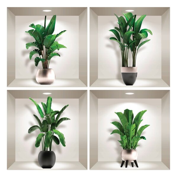 Sada 4 3D samolepek na zeď Ambiance Exotic Palm Leaves