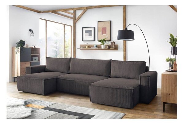 Taupe manšestrová rozkládací rohová pohovka (do "U") Nihad – Bobochic Paris
