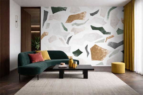 Fototapety Abstraktní texturované fragmenty v zelených a béžových odstínech, Fototapety Terazzo, w05146 : uwalls.cz