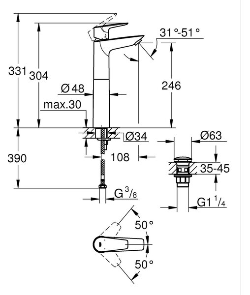 Grohe Start Edge umyvadlová baterie stojící černá 237772431