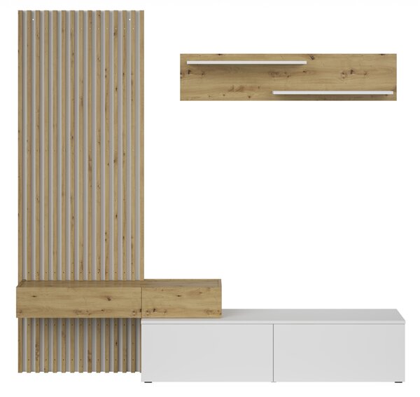 Obývací stěna Lucimo 210 cm s lamelami - bílá / dub artisan