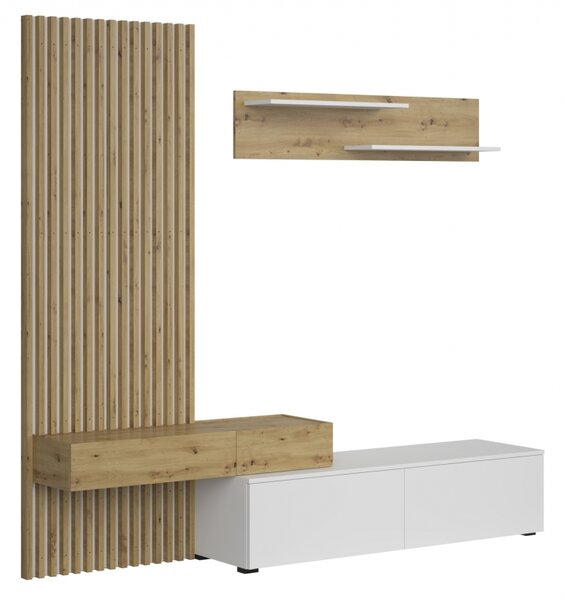 Obývací stěna Lucimo 210 cm s lamelami - bílá / dub artisan