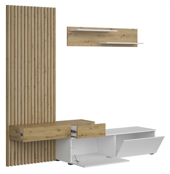 Obývací stěna Lucimo 210 cm s lamelami - bílá / dub artisan