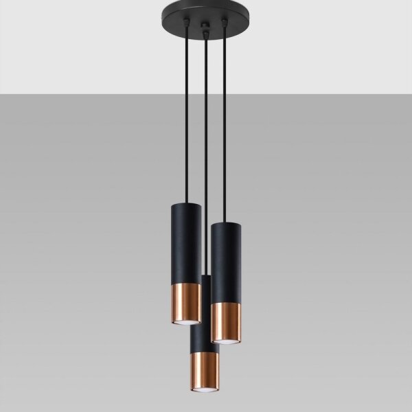 Sollux SL.0949 - Lustr na lanku LOOPEZ 3xGU10/10W/230V kulatý černá/měď