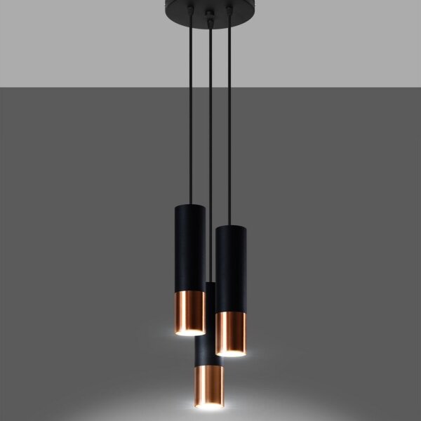 Sollux SL.0949 - Lustr na lanku LOOPEZ 3xGU10/10W/230V kulatý černá/měď