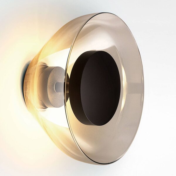 MARSET Nástěnné svítidlo Aura LED, Ø 18 cm, kouřově šedé, stmívatelný, Hliník / šedá / zinek, Obývací pokoj / jídelna, Sklo, Design