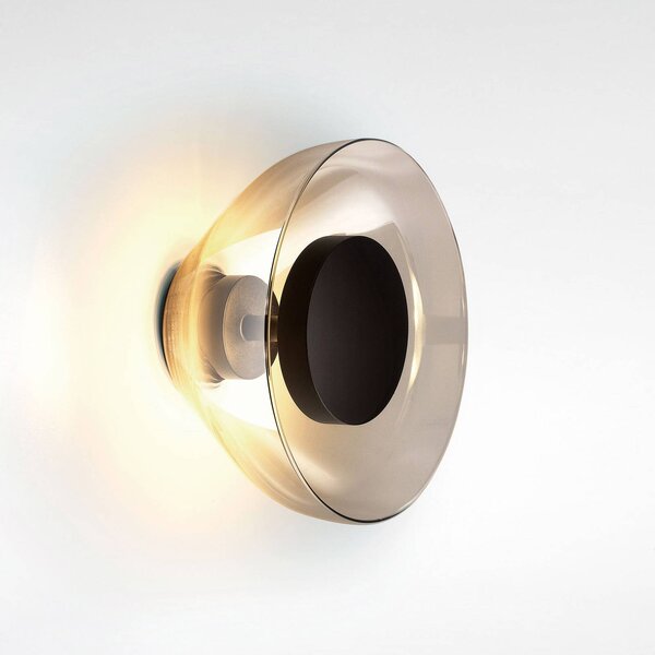 MARSET Nástěnné svítidlo Aura LED, Ø 18 cm, kouřově šedé, stmívatelný, Hliník / šedá / zinek, Obývací pokoj / jídelna, Sklo, Design
