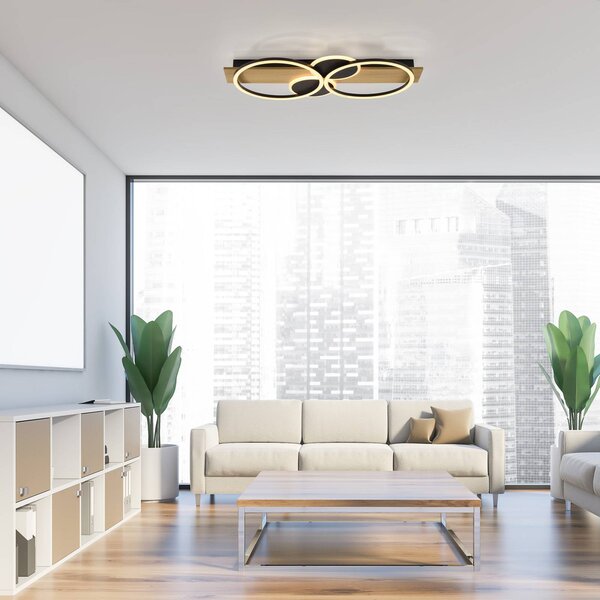 JUST LIGHT. GmbH Stropní svítidlo Trooper LED, železo, dřevo, Světlé dřevo, Obývací pokoj / jídelna, Dřevo, Moderní