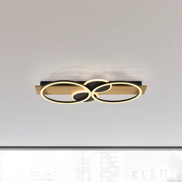 JUST LIGHT. GmbH Stropní svítidlo Trooper LED, železo, dřevo, Světlé dřevo, Obývací pokoj / jídelna, Dřevo, Moderní