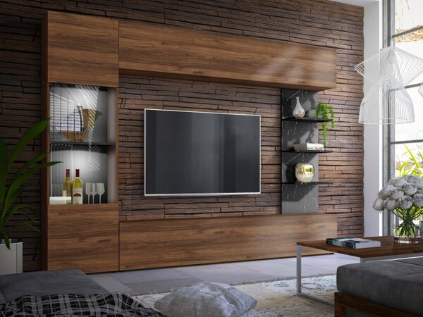 Obývací stěna Alemiko, Osvětlení: osvětlení LED - bílé, Barva dřeva: kašmír / dub kremona 5903211374067