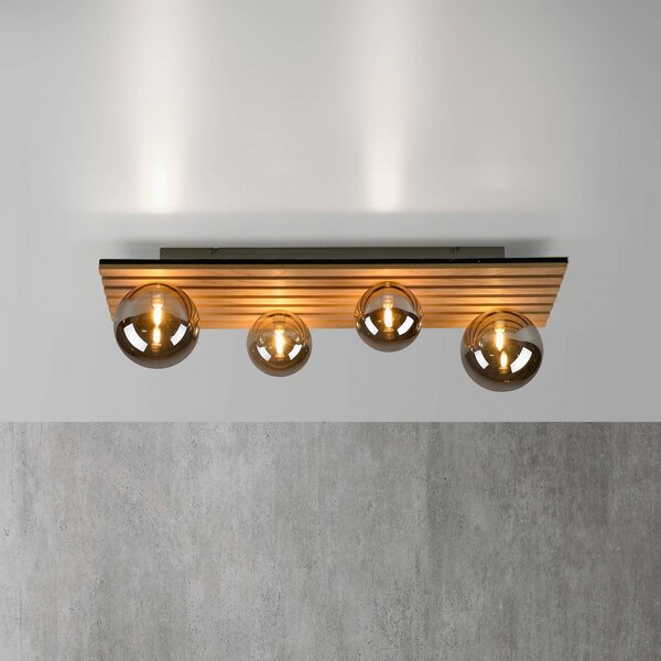 JUST LIGHT. GmbH Zelené stropní svítidlo Stika, dlouhé, 4 světla, dřevo, stmívatelný, Světlé dřevo, Obývací pokoj / jídelna, Dřevo