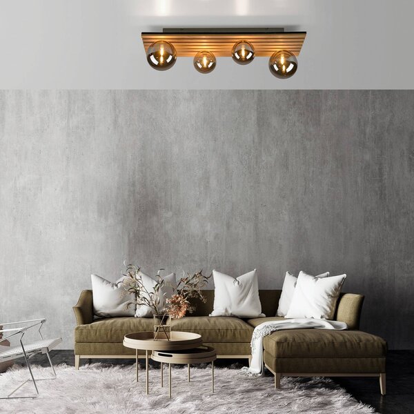 JUST LIGHT. GmbH Zelené stropní svítidlo Stika, dlouhé, 4 světla, dřevo, stmívatelný, Světlé dřevo, Obývací pokoj / jídelna, Dřevo