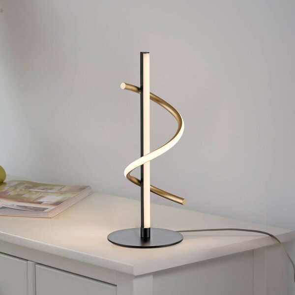 JUST LIGHT. GmbH Stolní LED lampa Emanda, železo, černá mosaz, stmívatelný, Černá, Obývací pokoj / jídelna, kov, Moderní