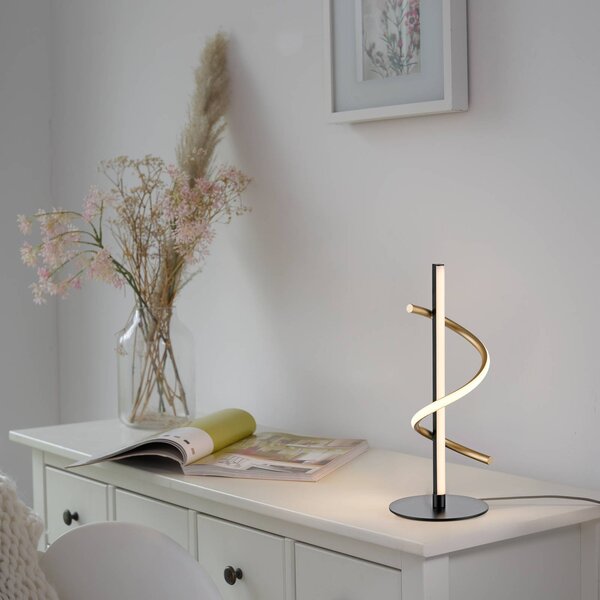 JUST LIGHT. GmbH Stolní LED lampa Emanda, železo, černá mosaz, stmívatelný, Černá, Obývací pokoj / jídelna, kov, Moderní