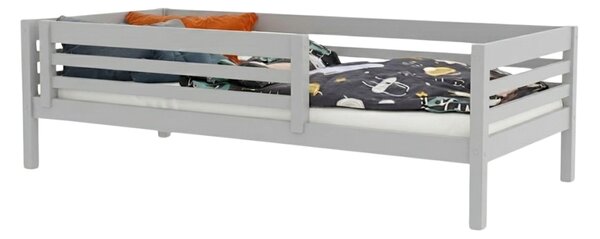 Vysoká dětská dřevěná postel TULY se zábranou 90x200 + matrace WAVE - Šalvějová zelená, S otevřeným vstupem