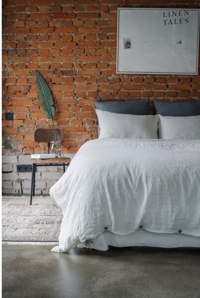 Bílé napínací lněné prostěradlo 140x200 cm White – Linen Tales