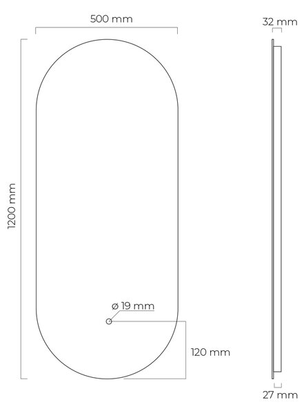 Oltens Nordlis zrcadlo 50x120 cm oválný s osvětlením s vyhřívací podložkou 64114000