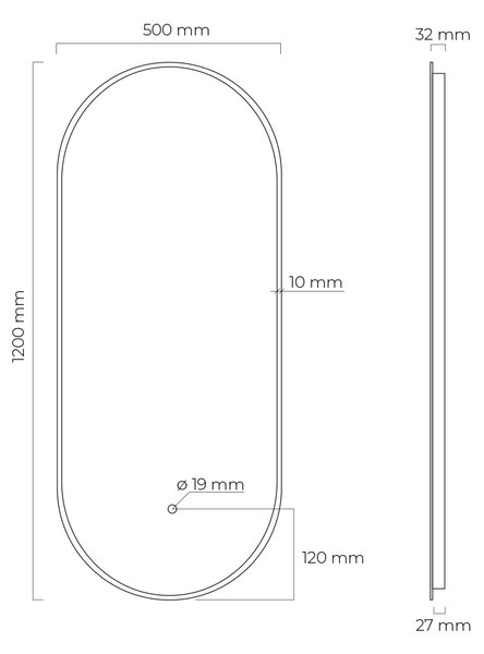 Oltens Nordlis zrcadlo 50x120 cm oválný s osvětlením s vyhřívací podložkou černá 64114300
