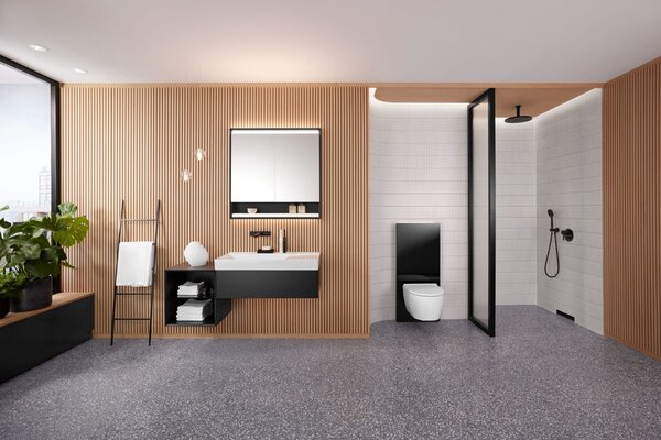 Geberit One wc mísa se sedátkem s pomalým sklápěním závěsná bez splachovacího kruhu s vírovým splachováním bílá lesk 500.201.01.1