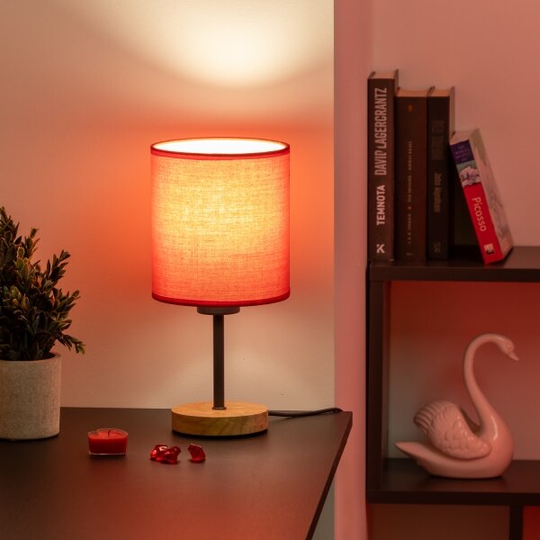 Brilagi - Stolní lampa NUBILA WOOD 1xE27/25W/230V dub/červená