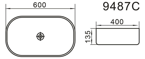 Erga Emmeline, umyvadlo na desku 600x400x135 mm, bílá lesklá, ERG-V03-9487C-WH