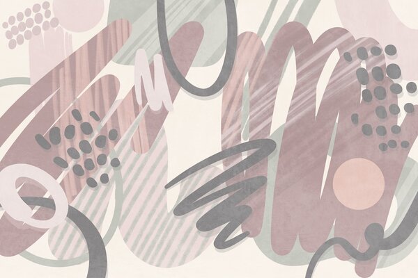 Fototapety Abstraktní texturovaný vzor s organickými tvary, čmáranicemi a tečkami v tlumených, Fototapety abstraktní, w09774v1 : uwalls.cz