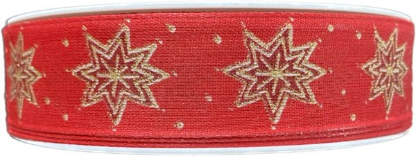 Stuha vánoční GOLD STARS červená 25mm x 20m ( 7,-Kč/m)