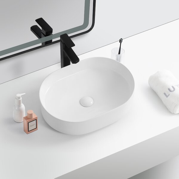 Erga Lakelyn, umyvadlo na desku 600x370x135 mm, bílá lesklá, ERG-V03-9720B-WH