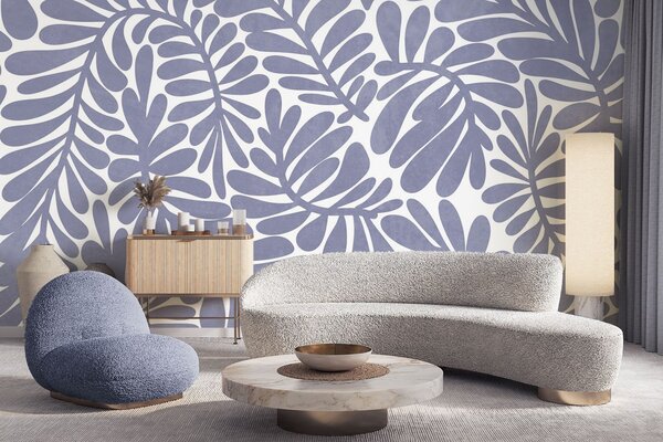 Fototapety Stylizované světle modré listy na světlém pozadí, texturovaná grafika, Tapety Unikátní, w09775v1 : uwalls.cz