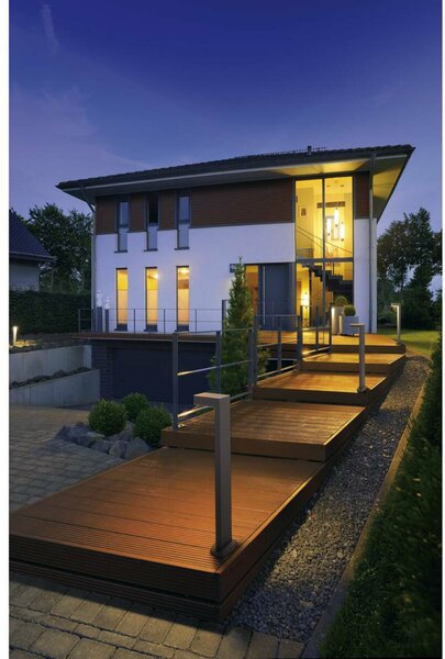 BIG WHITE SLV QUADRASYL 75, venkovní stojací lampa, úsporná žárovka GX53, IP44, hranatá, stříbrošedá, D/Š/V 19/22,5/75 cm, max. 11 W