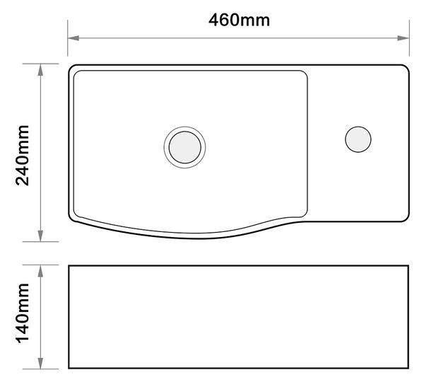 Erga Winona R, závěsné/pultové umyvadlo 460x240x140 mm, pravé, bílá lesklá, ERG-V03-9528L-WH